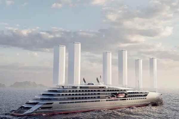 A cruise ship powered by sails